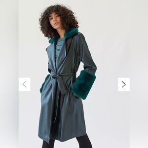 Blank NYC Emerald Green Faux Leather and Fur lined Trench Coat